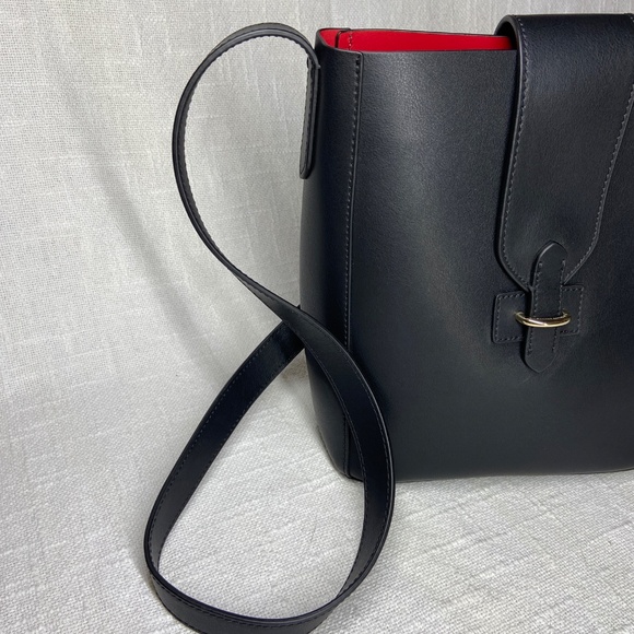 Banana Republic Black Leather Bucket Bag Purse with Red Interior - Picture 5 of 15